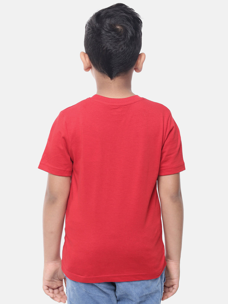 Kids - Boys Printed Half Sleeve T-Shirt Red