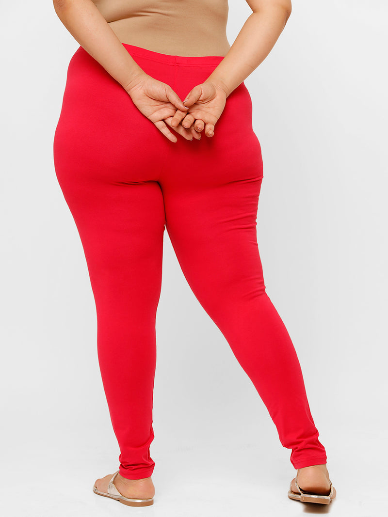 De Moza Ladies Plus Ankle Length Leggings Solid  Cotton Dark Coral - De Moza