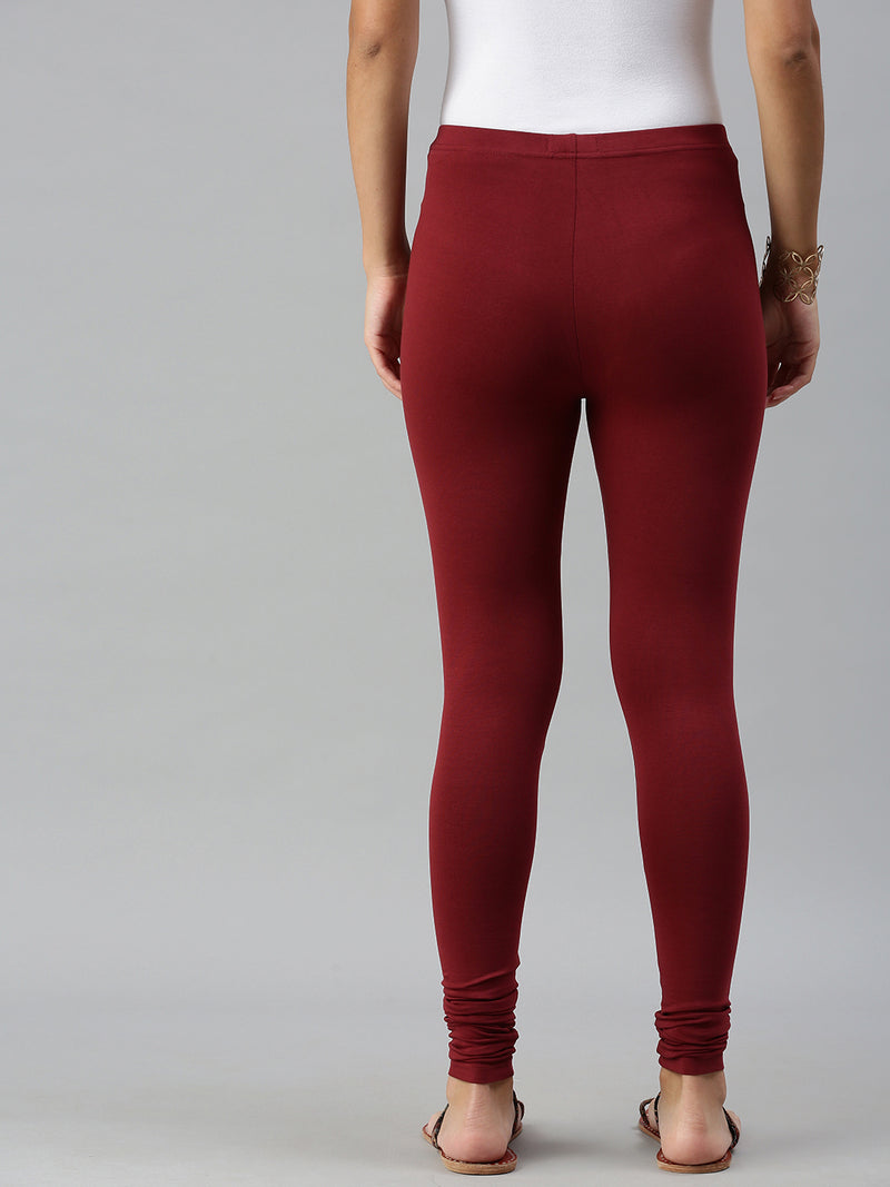 De Moza Ladies Churidar Leggings Solid Cotton Maroon - De Moza