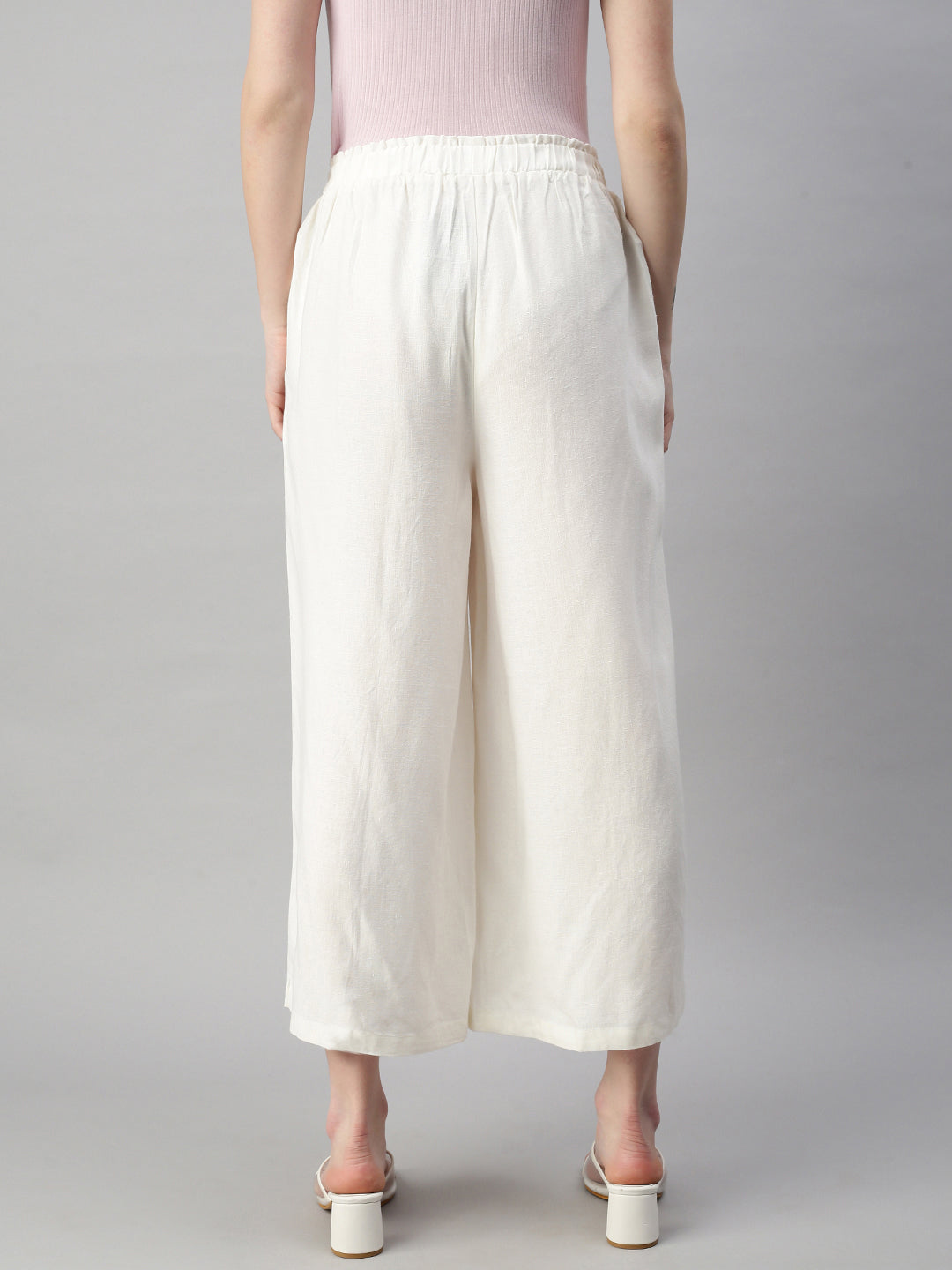 De Moza Womens Crop Palazzo Offwhite