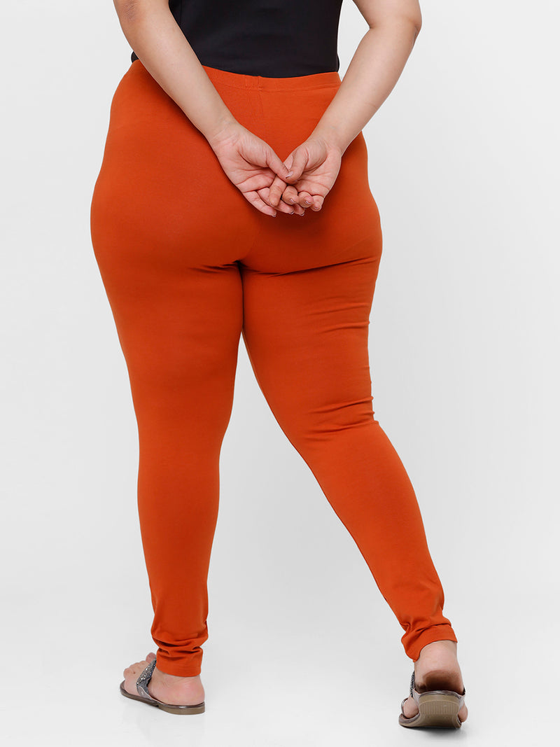 De Moza Ladies Plus Ankle Length Leggings Solid  Cotton Rust - De Moza