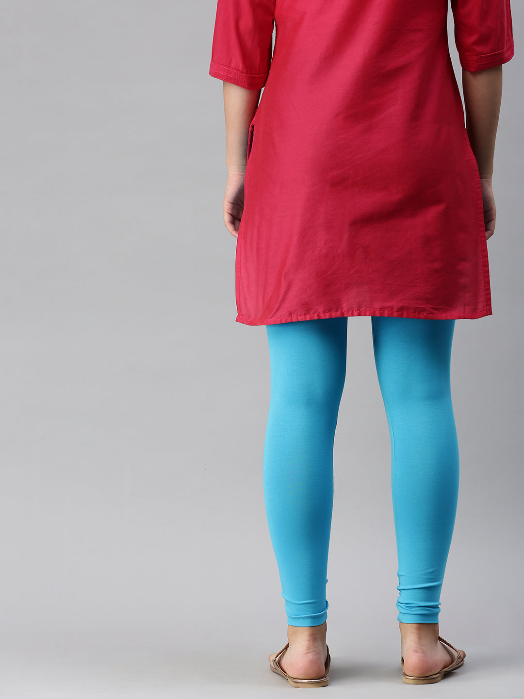 De Moza Women's Premium Ankle Length Leggings Solid Cotton Light Blue - De Moza (6679539613759)