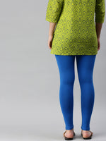 De Moza Ladies Leggings Ankle Length Solid Cotton Light Cobalt - De Moza