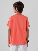 Kids - Boys Printed Half Sleeve T-Shirt Peach
