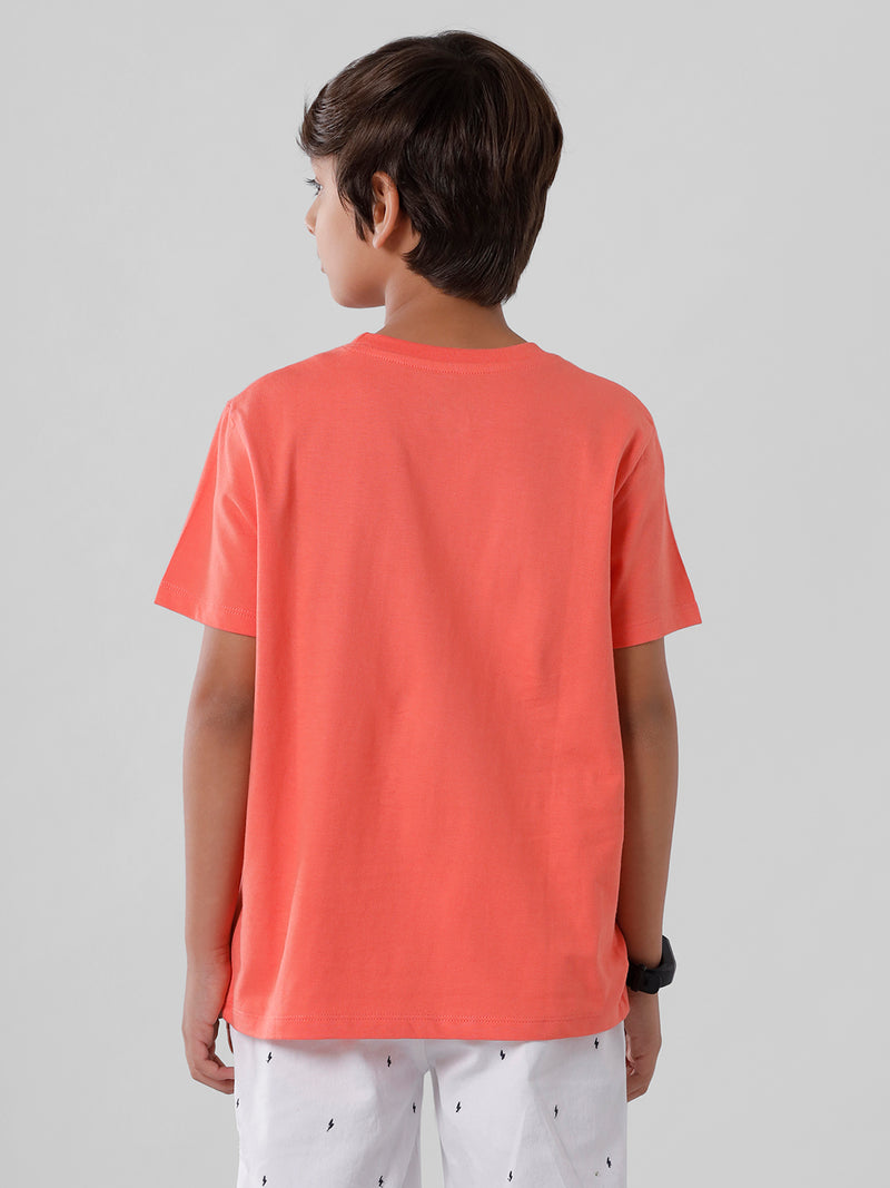 Kids - Boys Printed Half Sleeve T-Shirt Peach