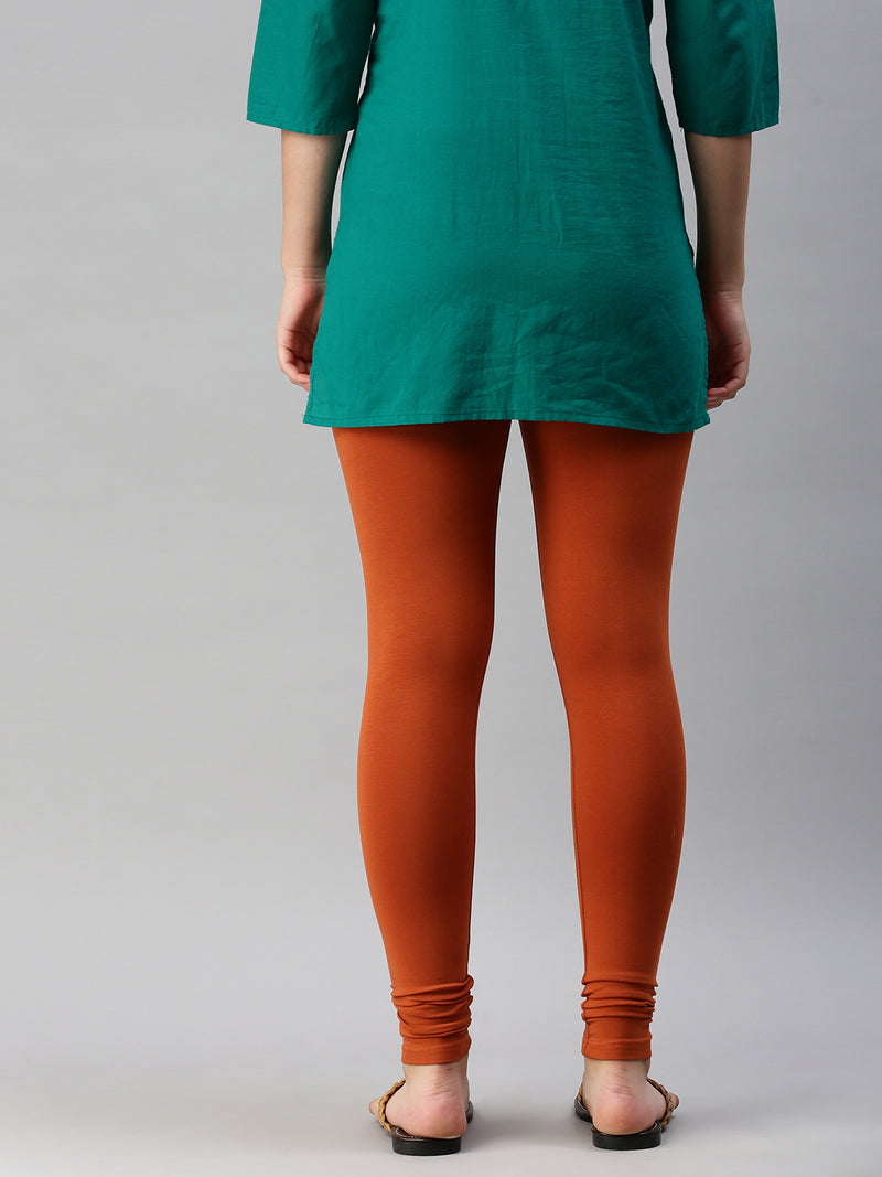 De Moza Ladies Leggings Ankle Length Solid Cotton Rust - De Moza