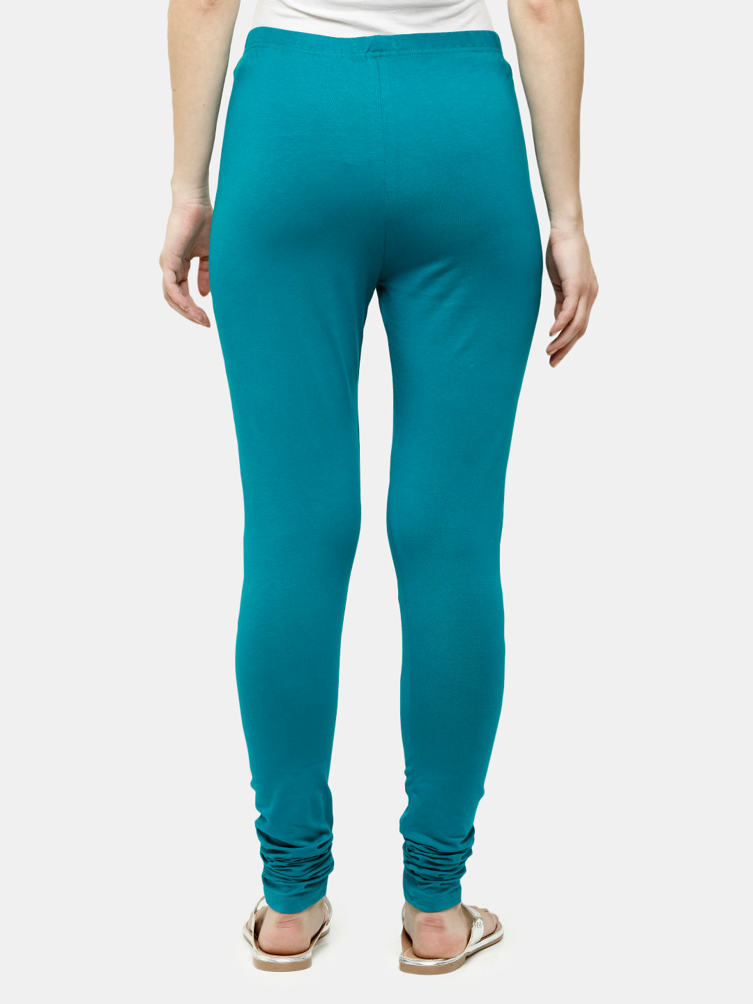 De Moza Ladies Churidar Leggings Solid Cotton Peacock Green - De Moza