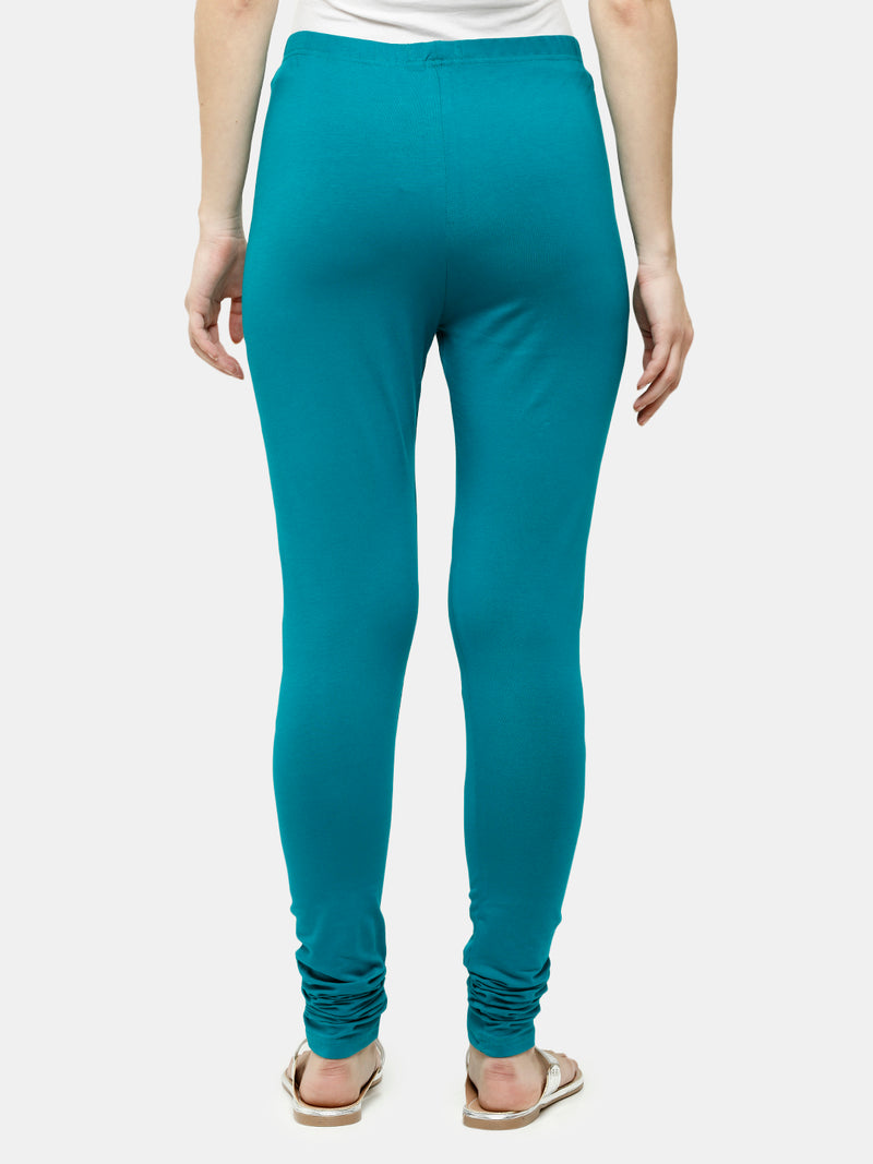 De Moza Ladies Churidar Leggings Solid Cotton Peacock Green - De Moza