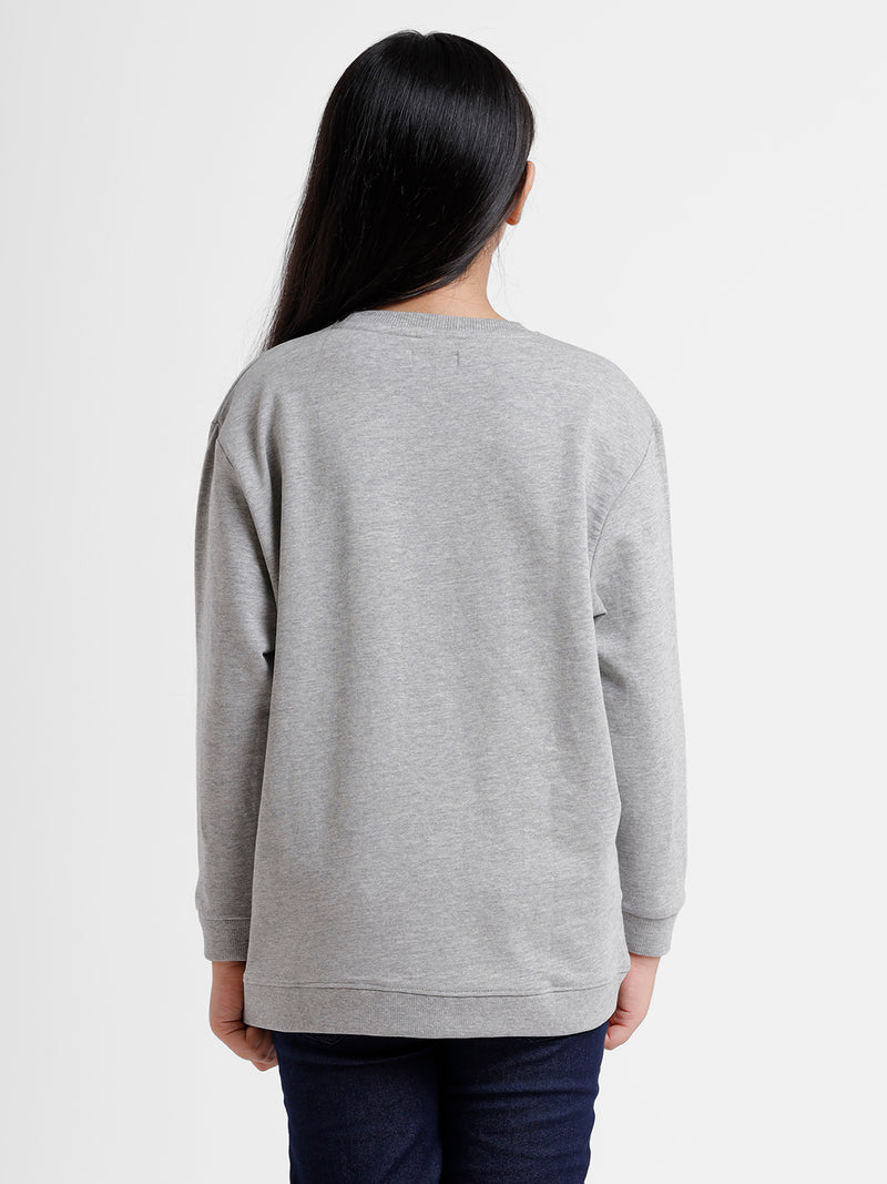 Kids - Girls Printed Sweatshirt Grey Melange