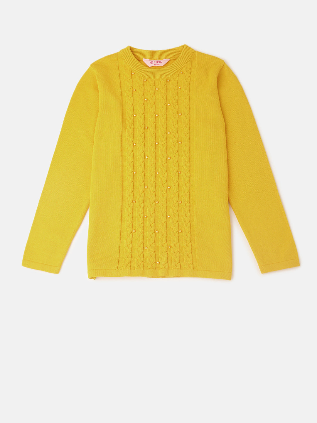 PIPIN Girls Sweater Sweat Shirt Solid Cotton Yellow - De Moza
