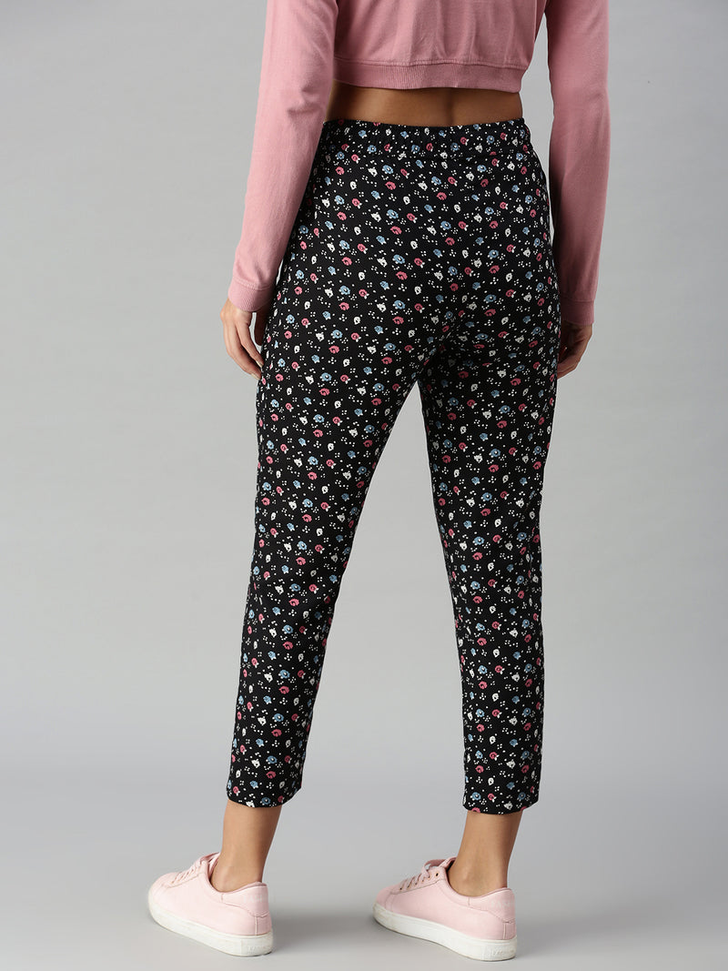De Moza Ladies Printed Straight Pant Black