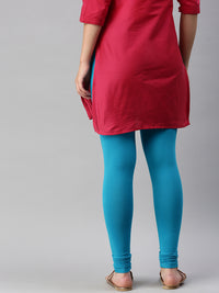 De Moza Women's Premium Ankle Length Leggings Solid Cotton Teal - De Moza (6679540367423)