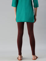 De Moza Ladies Ankle Length Leggings Solid Cotton Coffee Brown - De Moza