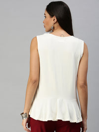 De Moza Women's Peplum Top Knit Top Solid Viscose OffWhite - De Moza