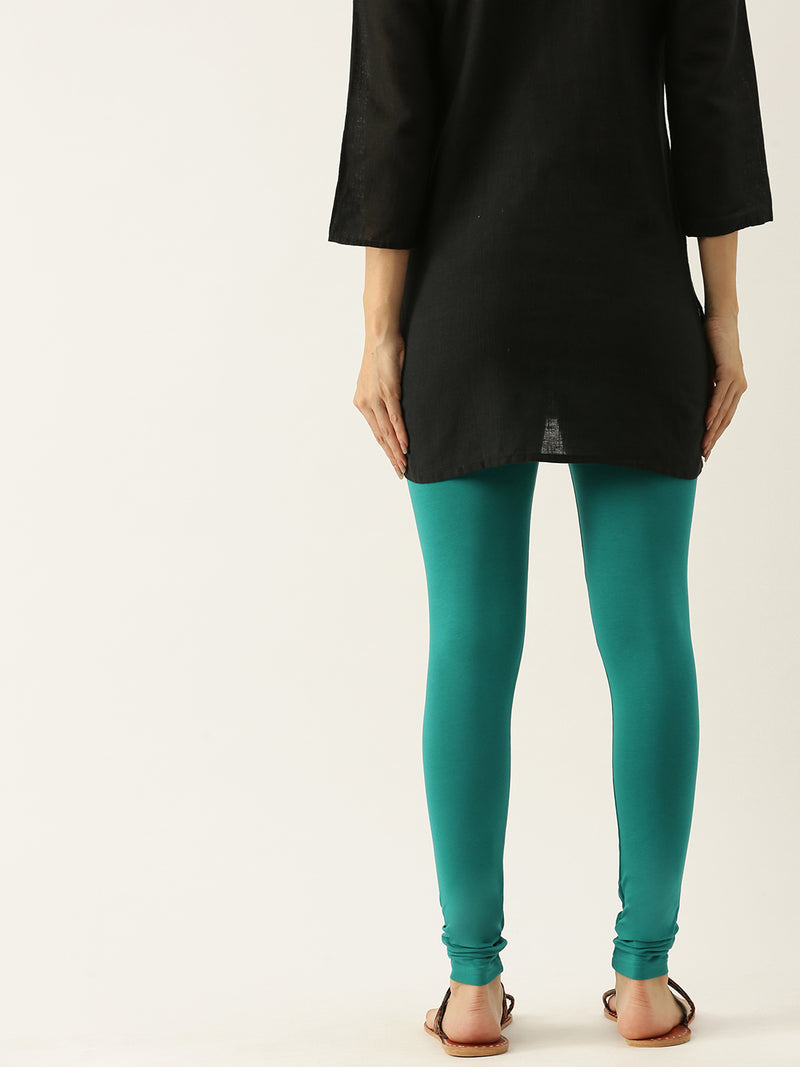 De Moza Women's Ankle Length Leggings Solid Cotton Sea Green - De Moza (4890554925119)