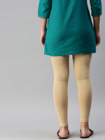 De Moza Women's Premium Ankle Length Leggings Solid Cotton Beige - De Moza (6679538827327)