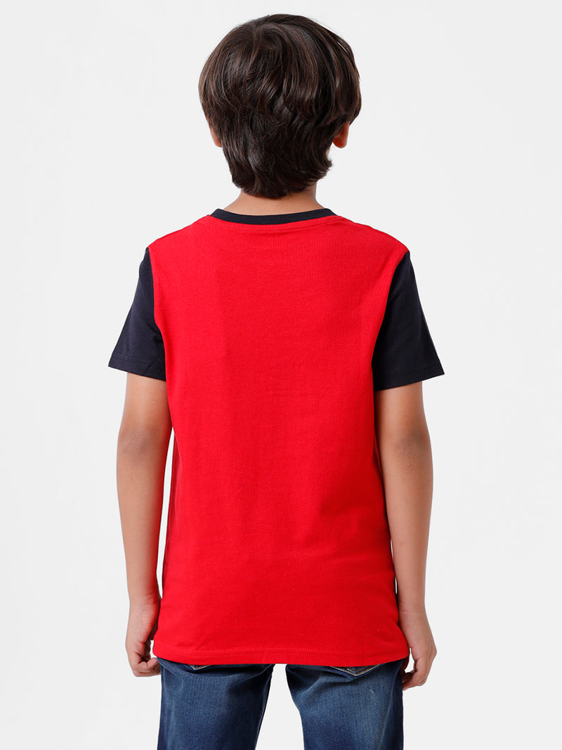 Kids - Boys Printed Half Sleeve T-Shirt Raising Red
