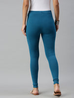 De Moza Ladies Ankle Length Leggings Solid Cotton Dark Teal - De Moza