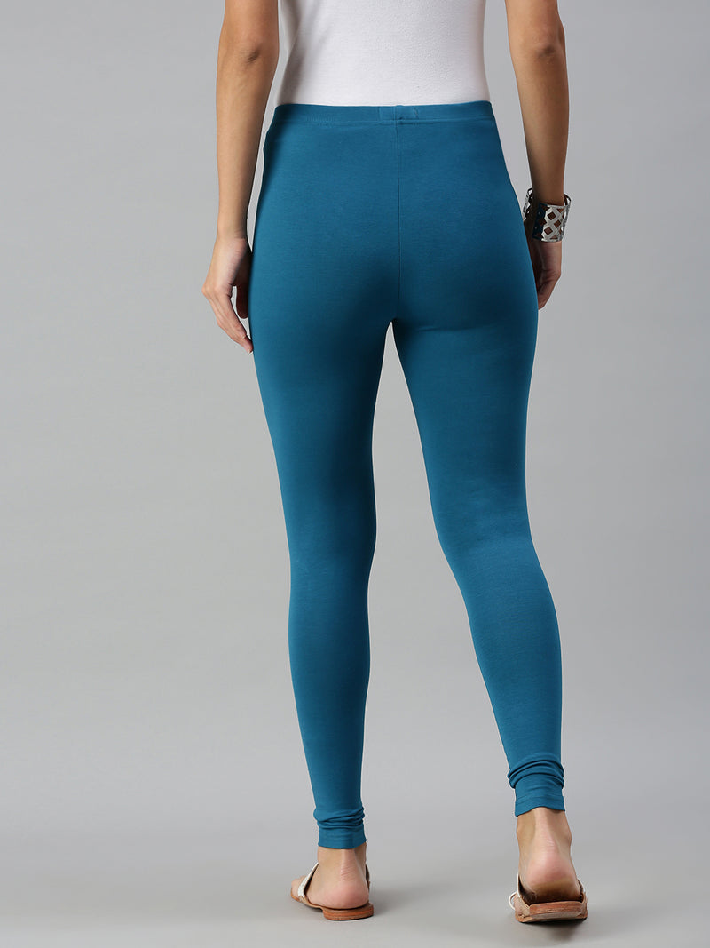 De Moza Ladies Ankle Length Leggings Solid Cotton Dark Teal - De Moza