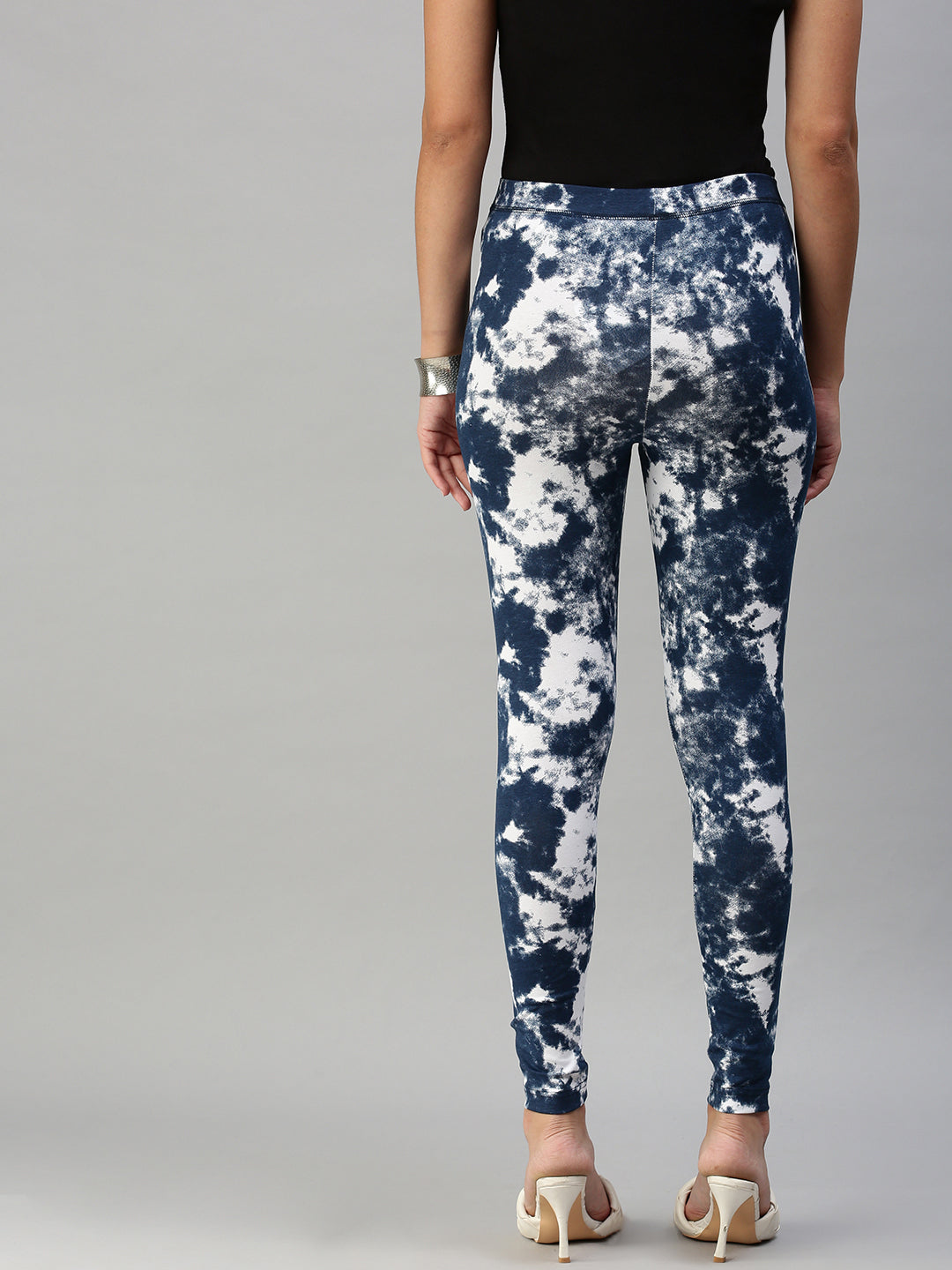 Ladies Printed Active wear Leggings Dark Indigo Blue