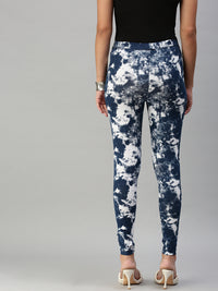 Ladies Printed Active wear Leggings Dark Indigo Blue