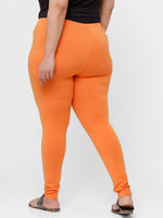 De Moza Ladies Plus Ankle Length Leggings Solid  Cotton Light Orange - De Moza