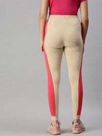 De Moza Ladies Ankle Length Leggings Solid Cotton Beige Melange - De Moza