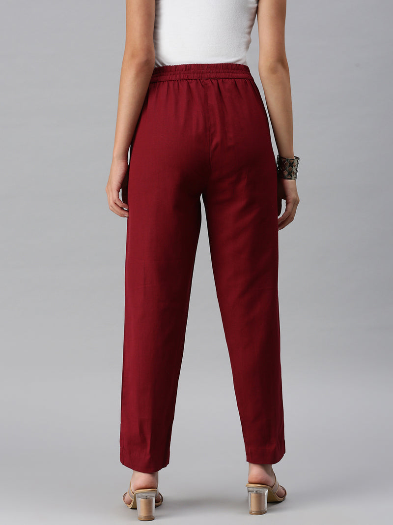 De Moza Women's Cigarette Pant Maroon