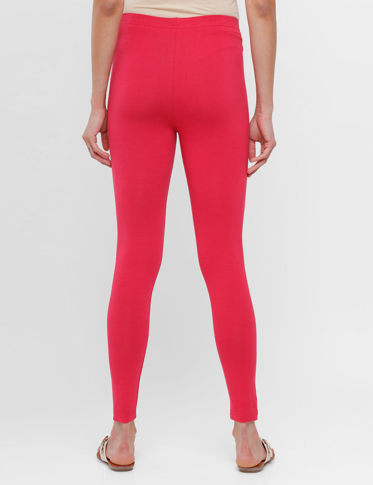 De Moza Ladies Ankle Length Leggings Solid Cotton Dark Pink - De Moza