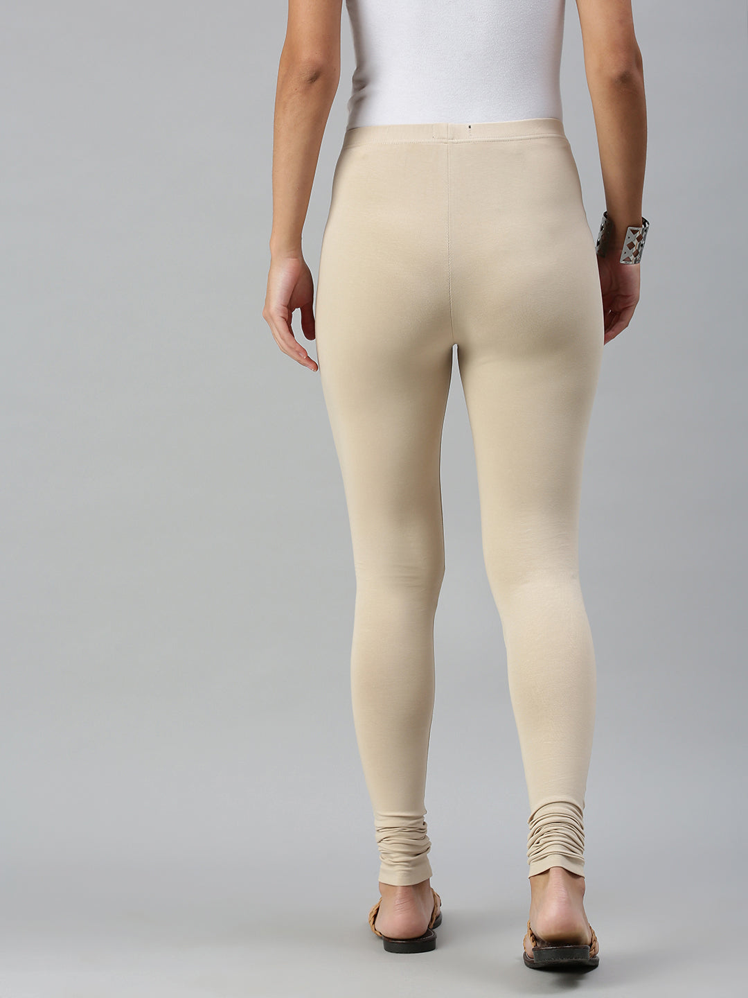 De Moza Ladies Churidar Leggings Solid Cotton Sand - De Moza