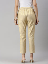 De Moza Womens Cigarette Pant Solid Polyester Gold - De Moza