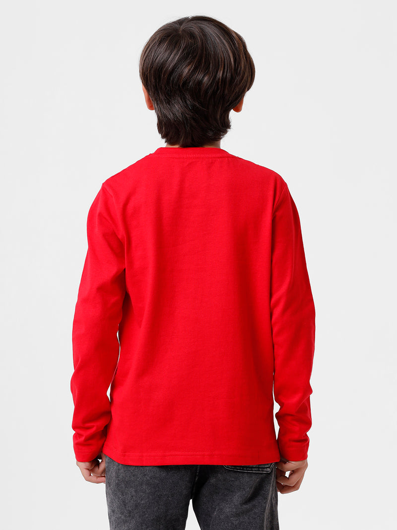 Kids - Boys Printed Full Sleeve T-Shirt Red