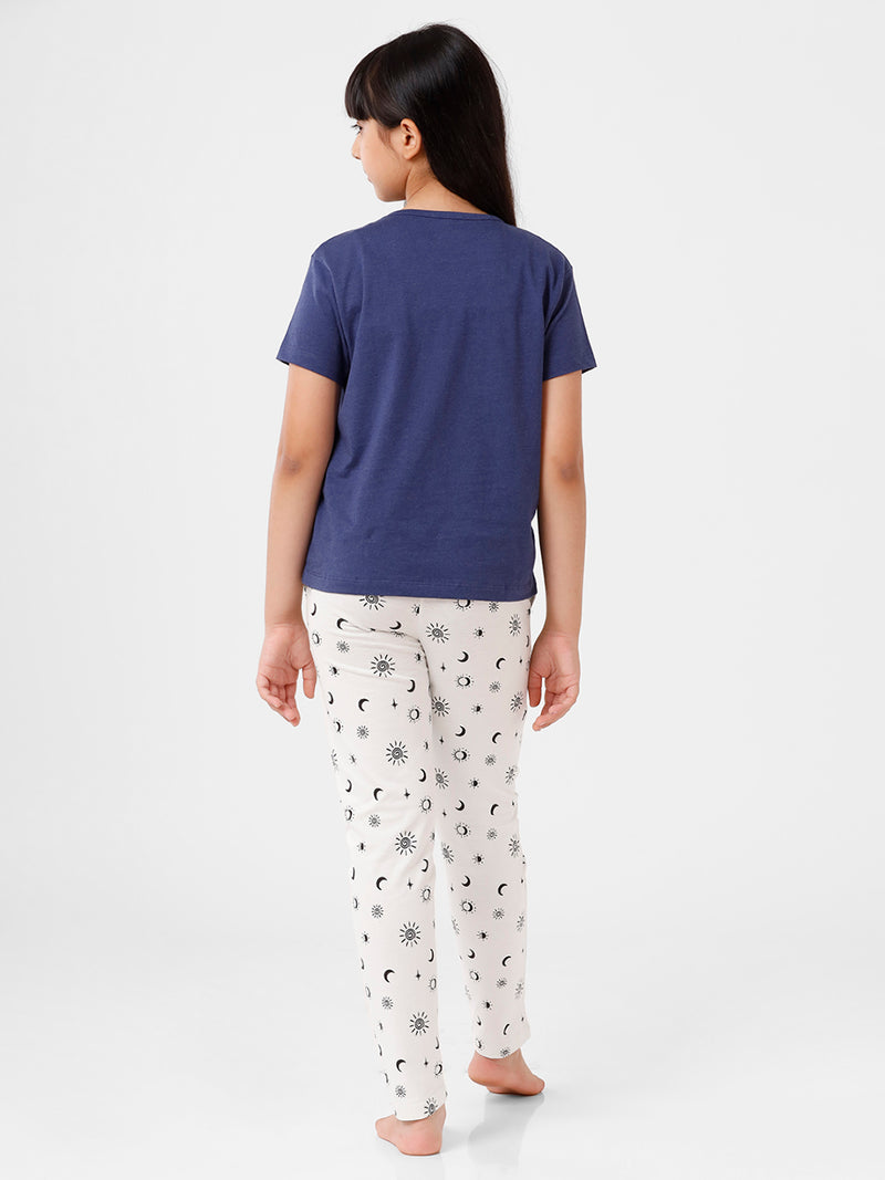Kids – Girls Printed Pyjama Set Navy Melange