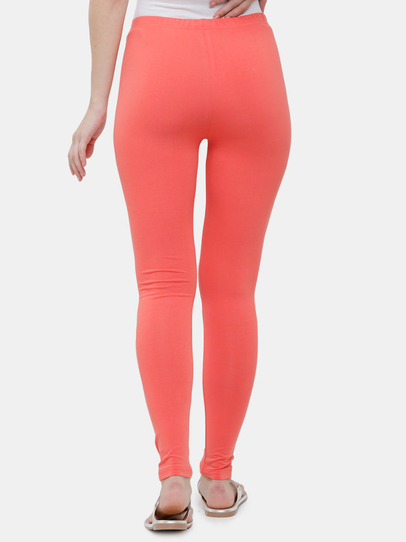 De Moza Ladies Ankle Length Leggings Solid Cotton Light Coral - De Moza
