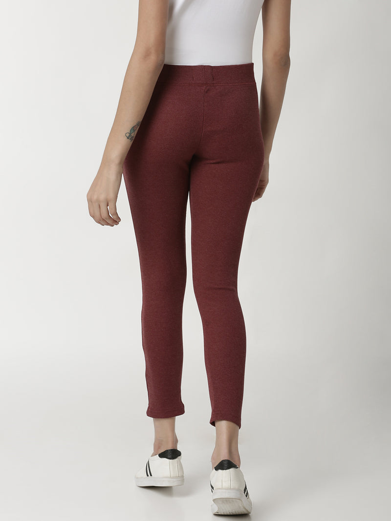 De Moza Ladies Maroon Melange Leggings - De Moza (4332603637823)