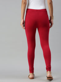 De Moza Ladies Churidar Leggings Solid Cotton Chilli Red - De Moza