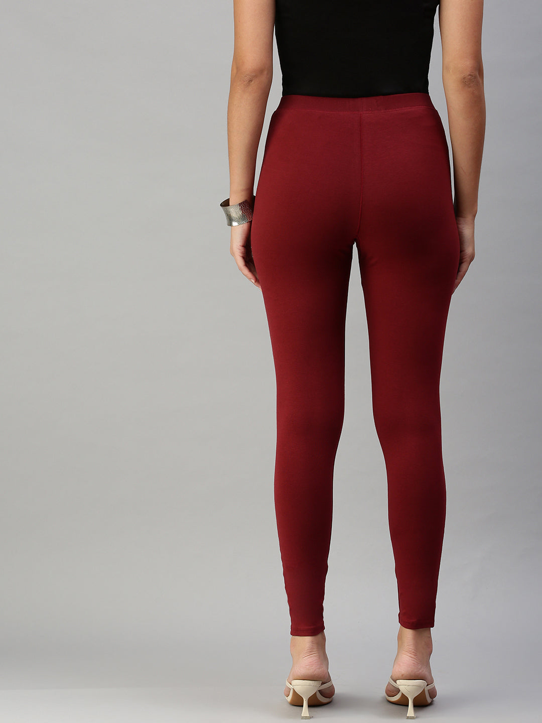 De Moza Women's Yoga Leggings Ankle Length Solid Cotton Lycra Maroon - De Moza