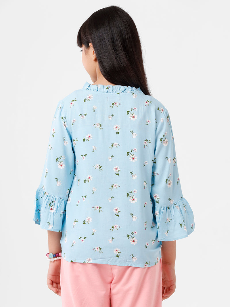 Kids - Girls Printed Top Power Blue
