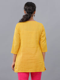 De Moza Womens 3/4Th Sleeve Kurti Solid Cotton Yellow - De Moza