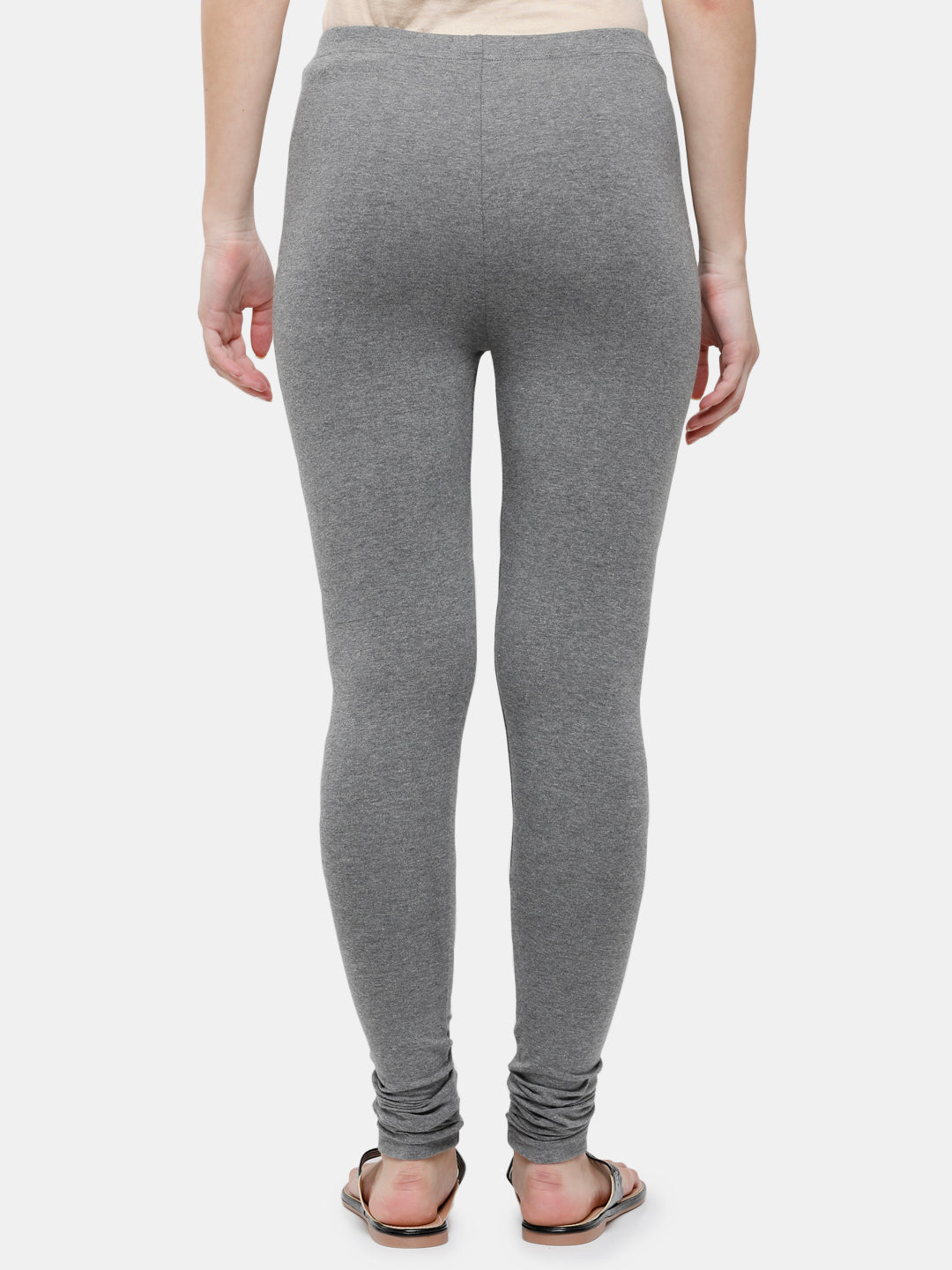 De Moza Ladies Churidar Leggings Solid Cotton Anthra Melange - De Moza