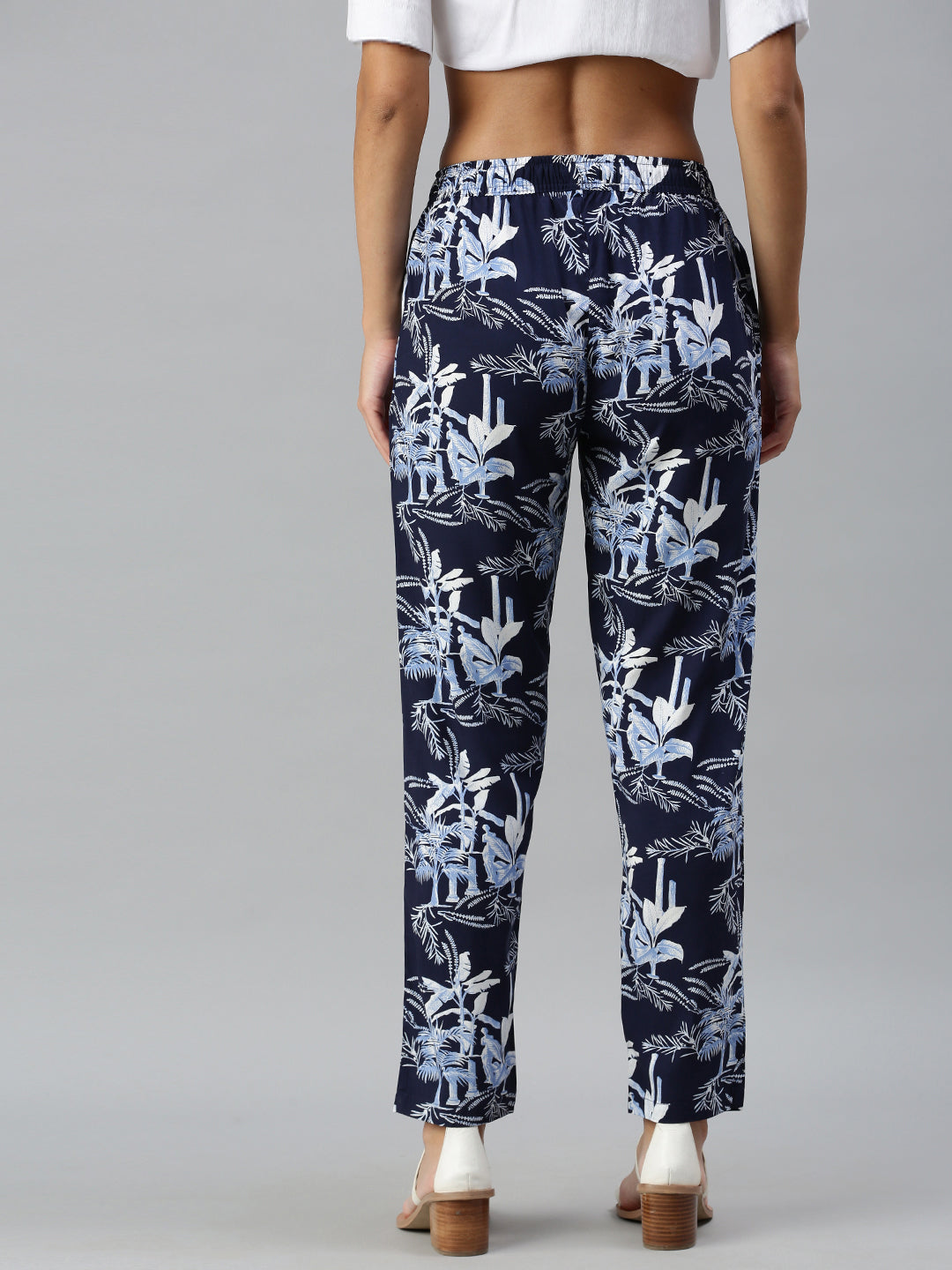 De Moza Ladies Printed Lounge Pant Rayon Blue - De Moza