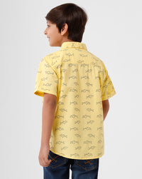 PIPIN Boys Shirt All Over Print Cotton Lime Yellow - De Moza