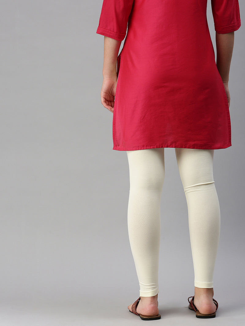 De Moza Women's Premium Ankle Length Leggings Solid Cotton Ecru - De Moza (6679539449919)