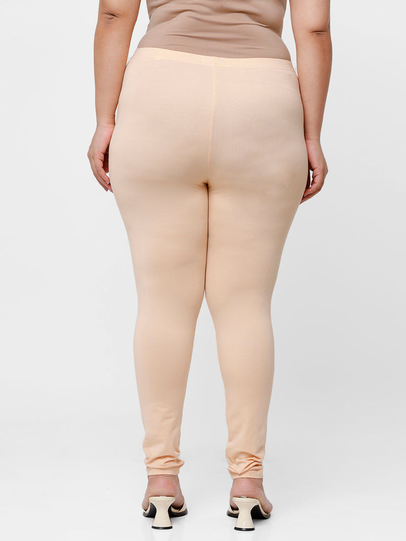 De Moza Ladies Plus Ankle Length Leggings Solid  Cotton Ivory - De Moza