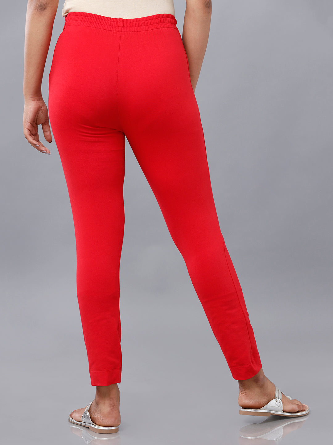 De Moza Womens Cigarette Pant Solid Cotton Red - De Moza