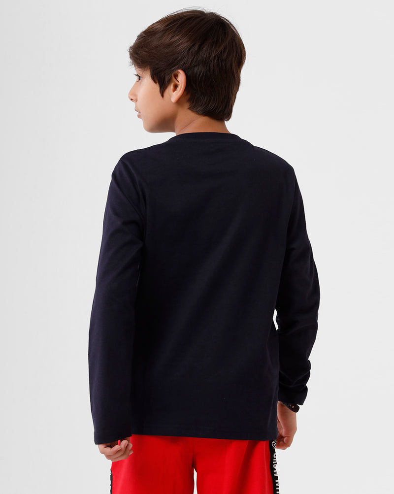 Kids - Boys Printed Full Sleeve T-Shirt Dark Navy Blue