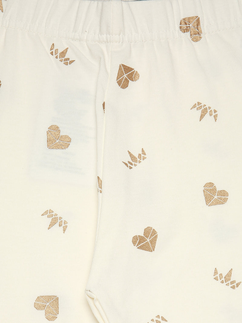 De Moza Kids - Girls Printed Ankle Length Leggings Cotton Offwhite - De Moza (6682211713087)