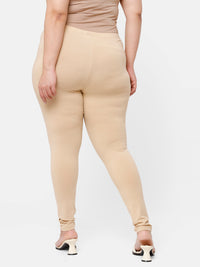 De Moza Ladies Plus Ankle Length Leggings Solid Cotton Beige - De Moza