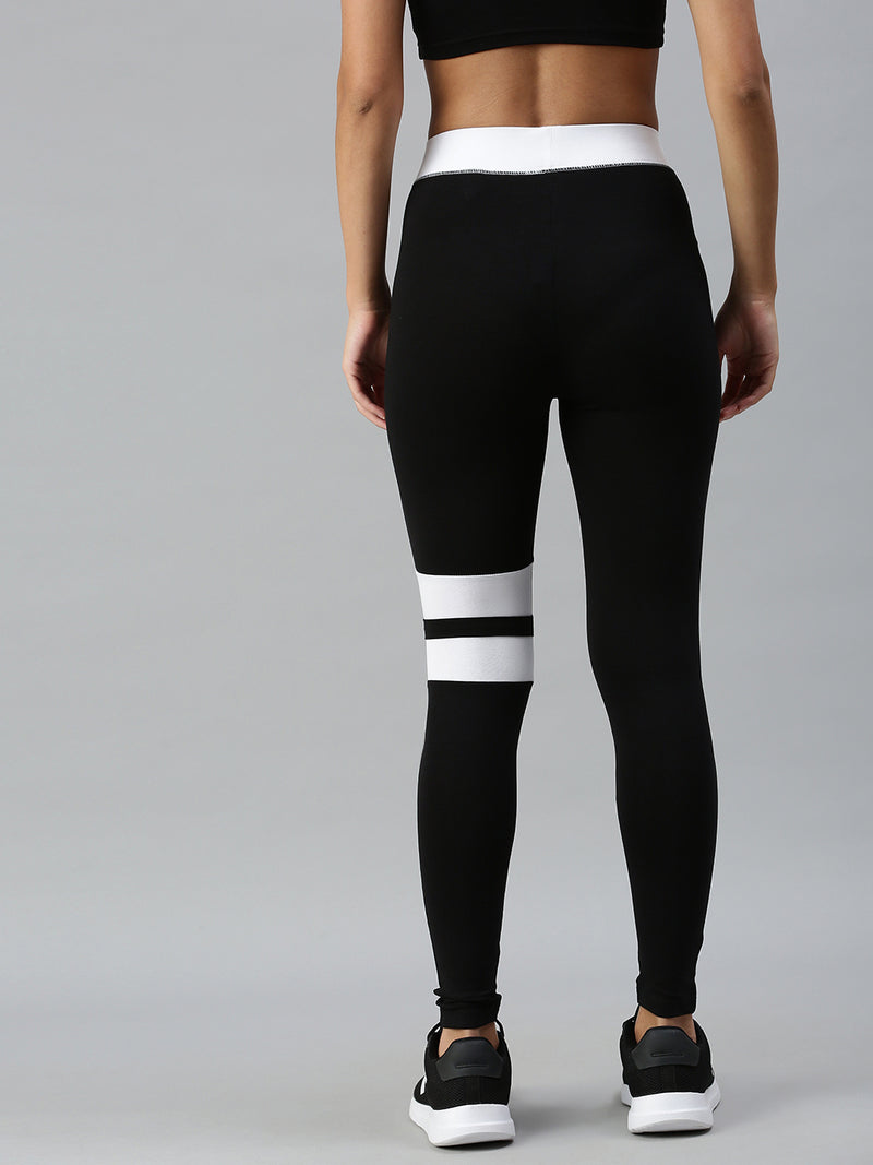 De Moza Ladies Active Wear Leggings Solid Cotton Black - De Moza