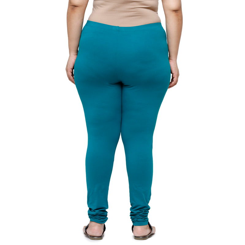 De Moza Women Plus Size Churidar Leggings Solid Cotton Sea Green